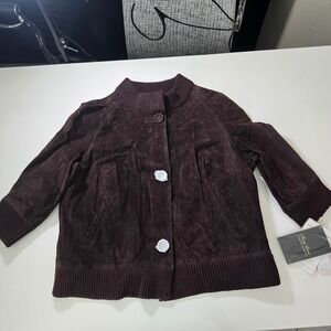 Terry Lewis Vintage 2X Brown Suede Cropped Knit Shrug Kimono Sleeve Jacket NWT
